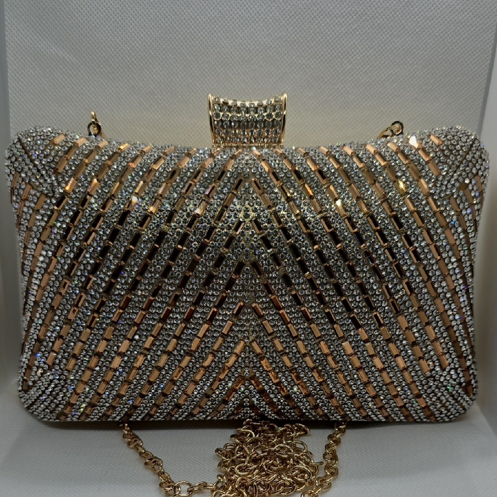 Kelly & Katie Gold and Silver Chevron Clutch